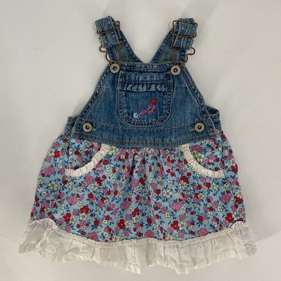 OshKosh B’gosh Denim Overall Dress Floral Print 9 Months Old - Picture 9 of 9
